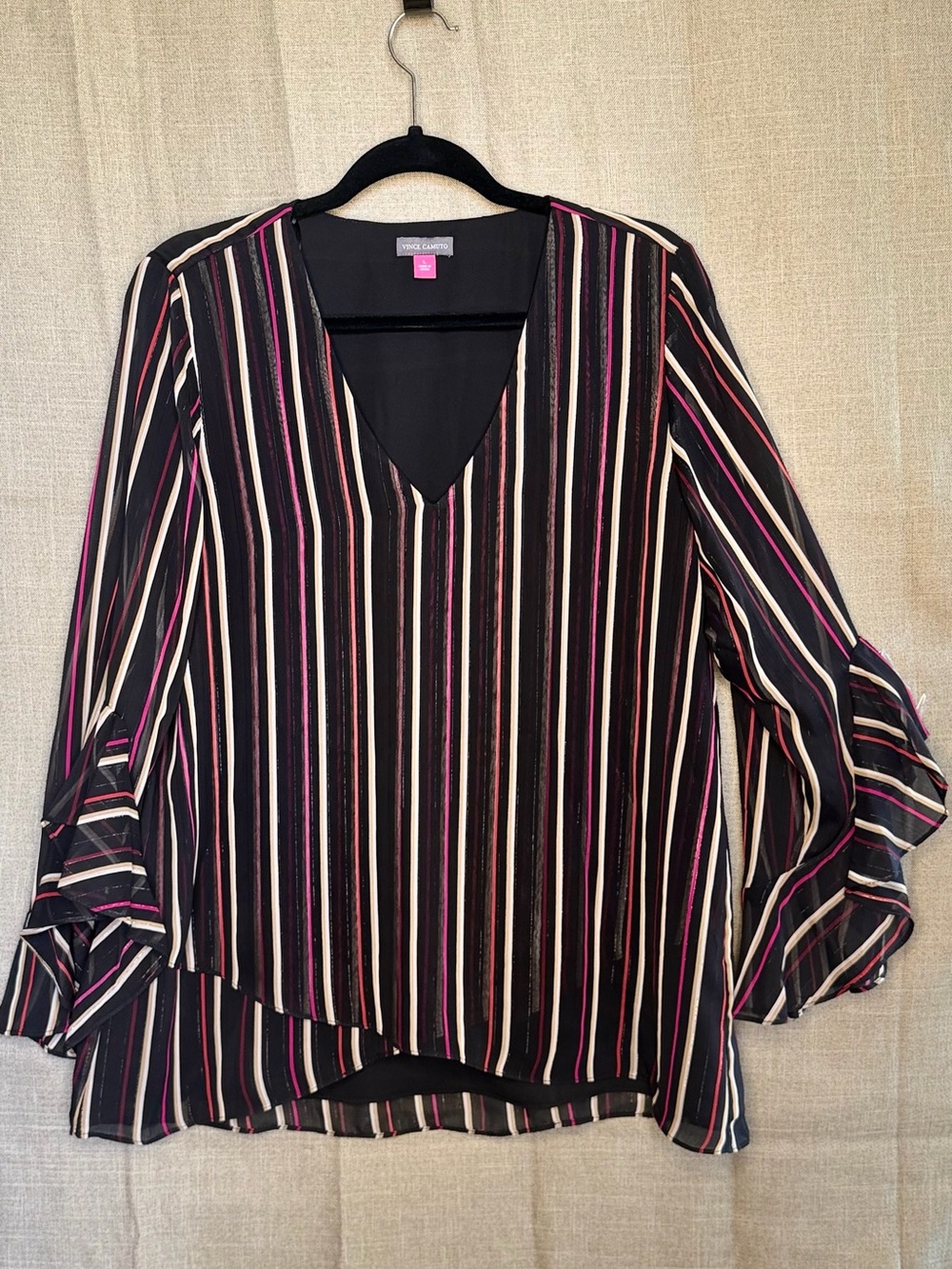 Vince Camuto Striped Ruffle Sleeve Blouse